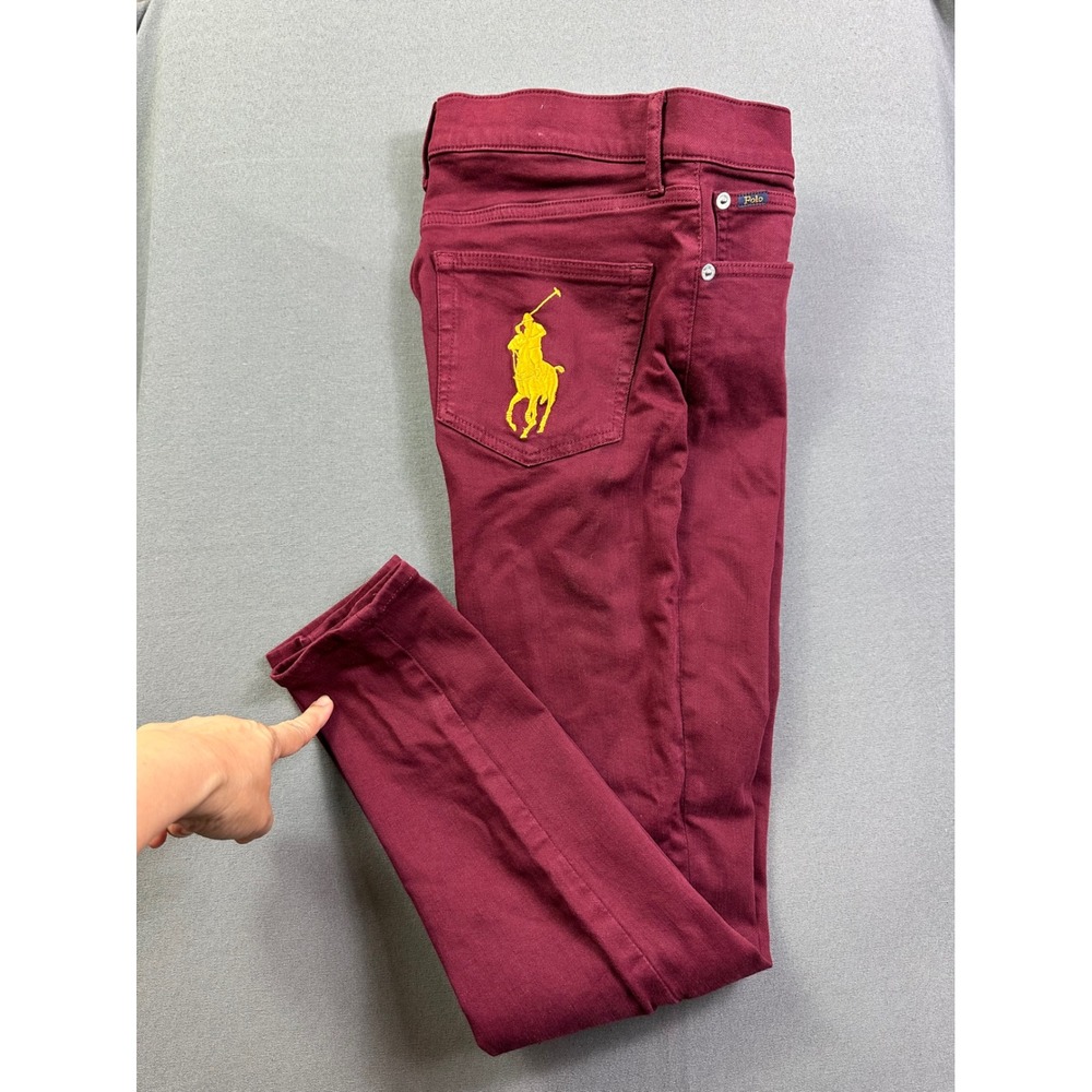 Polo Ralph Lauren Tompkins Skinny High Rise Ankle Jeans Burgundy Big‎ Pony Sz 27